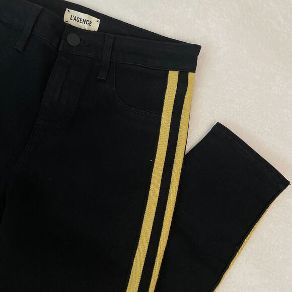 L'Agence Black Skinny Jeans Gold Side Stripe - Picture 9 of 10